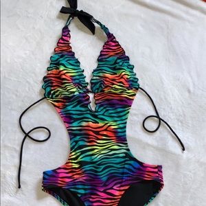Colorful zebra print bathing suit